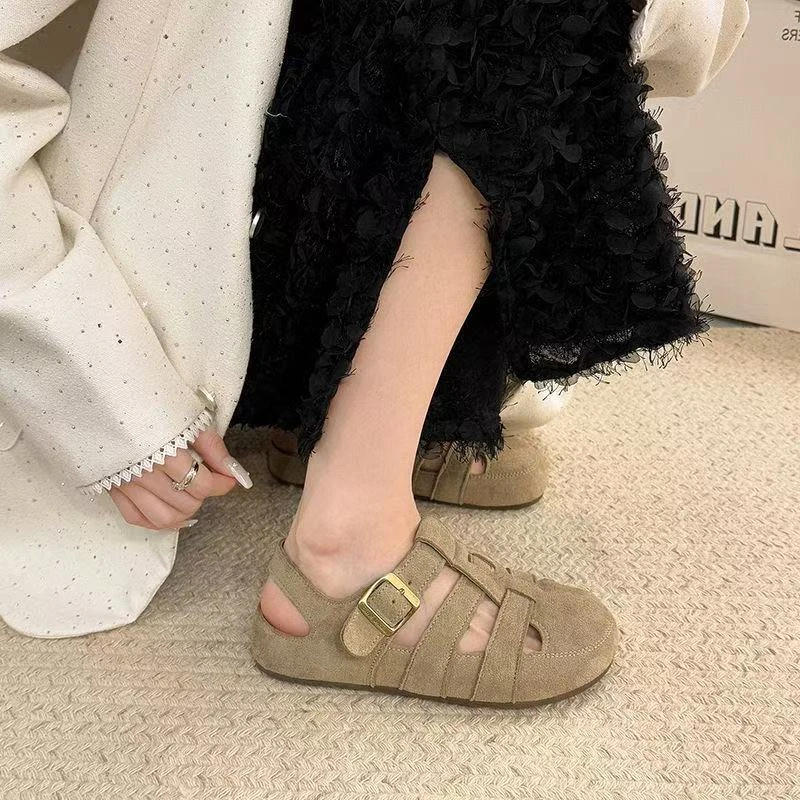 【顺丰速达】复古森系包头凉鞋女2025夏季新款百搭镂空软平底猪笼鞋