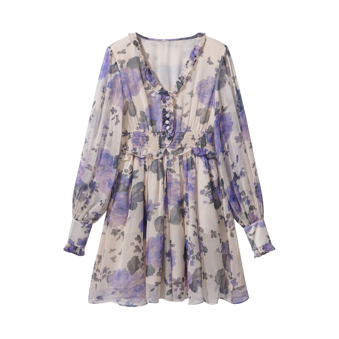 欧若风【婷婷专属】L7F10157DH 春款 短款连衣裙 轻盈百褶设计-0157