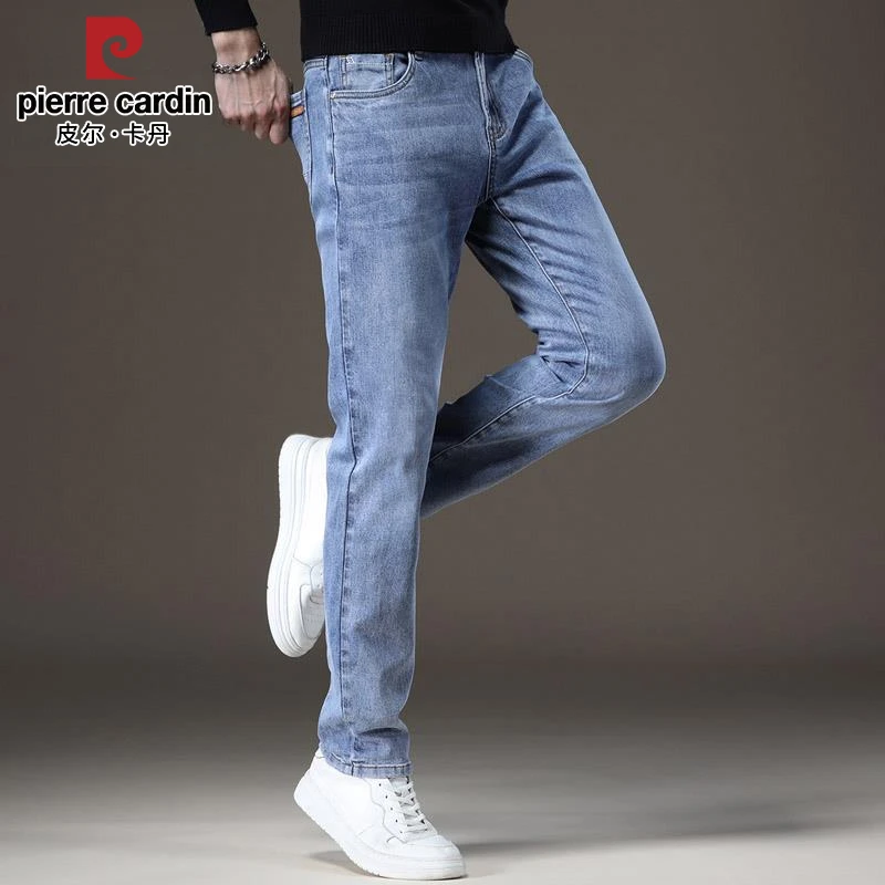 皮尔卡丹男士牛仔裤夏季新款潮流美式高端百搭修身直筒休闲长裤子