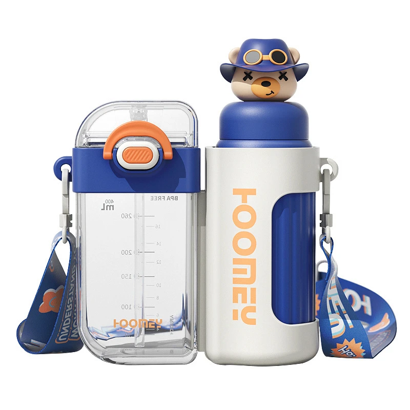 大容量双拼保温杯网红创意耐高温塑料儿童吸管水杯子男女卡通水壶