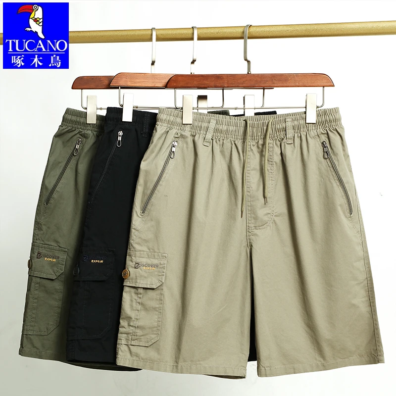 啄木鸟夏季薄款纯棉直筒短裤男士韩版潮流中老年爸爸装五分裤男款