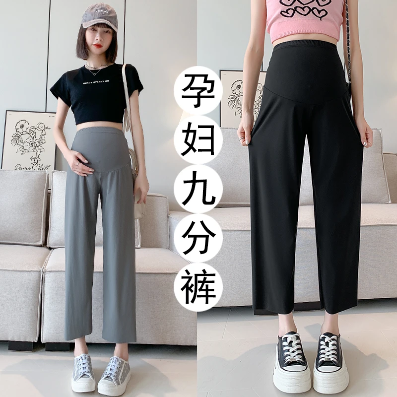 夏季小个子孕妇裤阔腿裤外穿2025年新款薄款直筒宽松九分裤时尚款