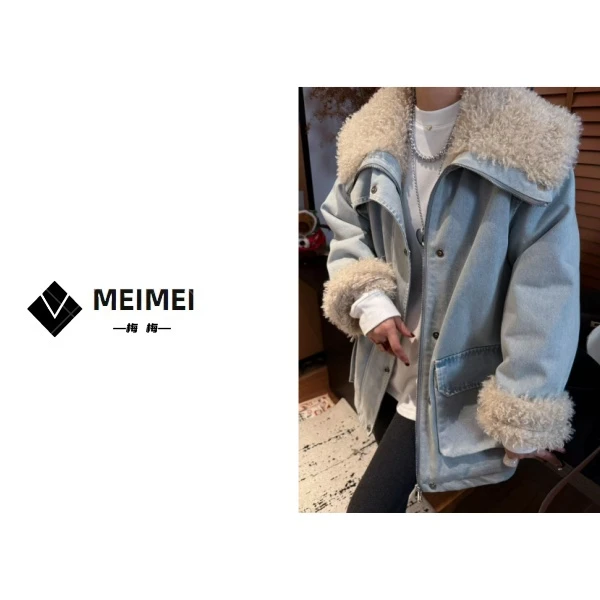 XMM.《牛仔毛毛外套》秋冬新款时尚百搭洋气休闲小众牛仔外套-8863