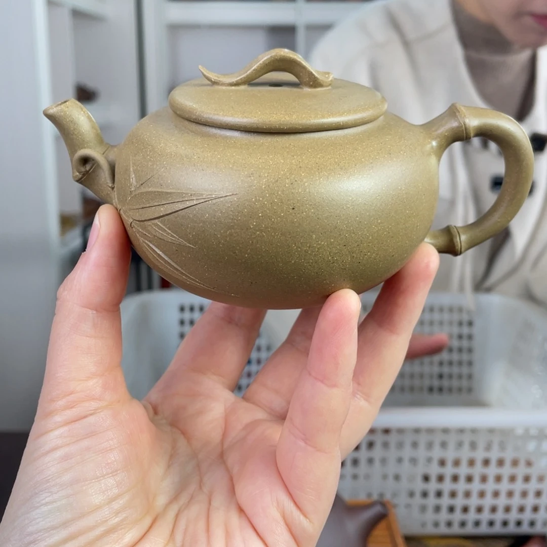 紫砂茶壶青段本色贴竹220cc