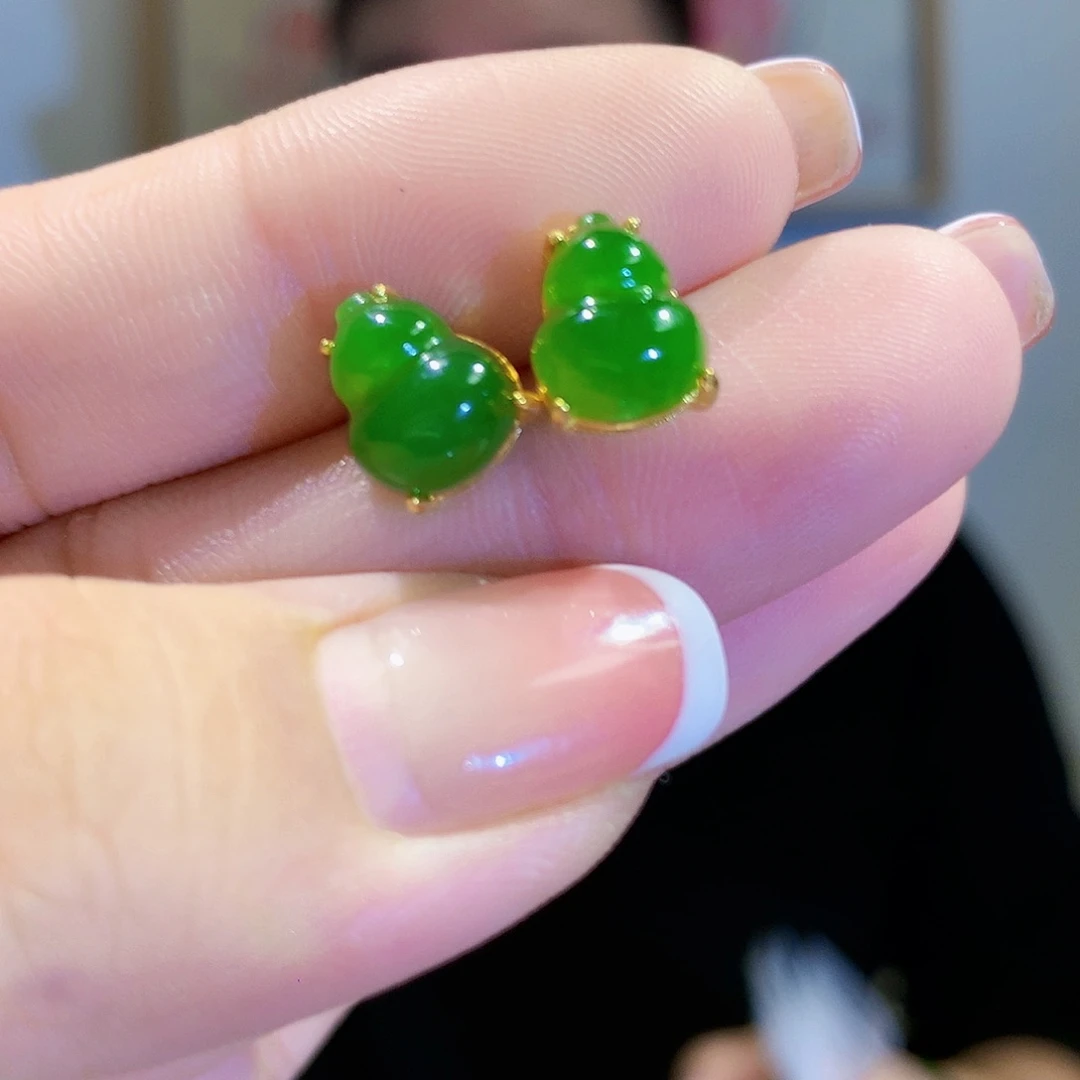 和田玉（碧玉）耳饰银S925镀金镶嵌