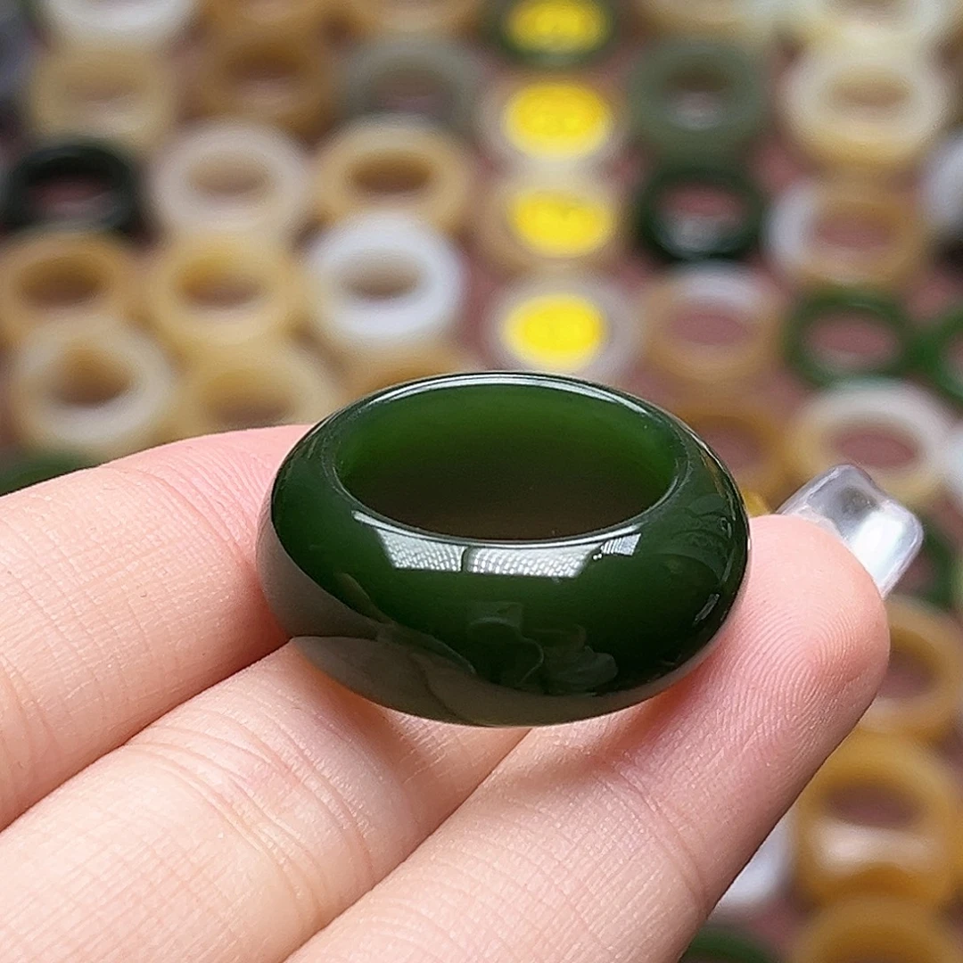 和田玉未镶嵌戒指17.8辣菠菜精品