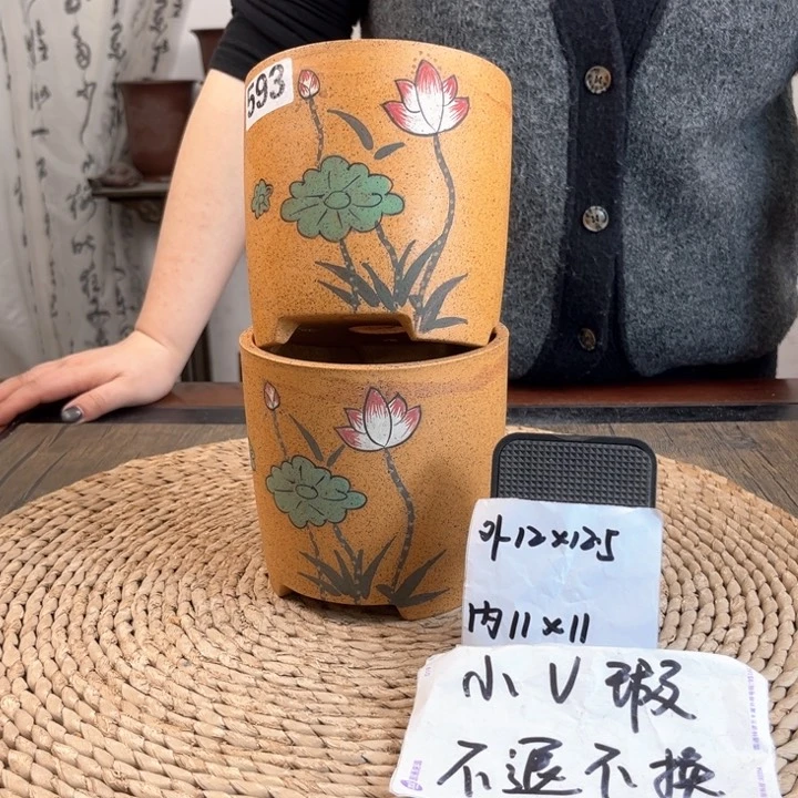 紫砂花盆微瑕两只直筒593