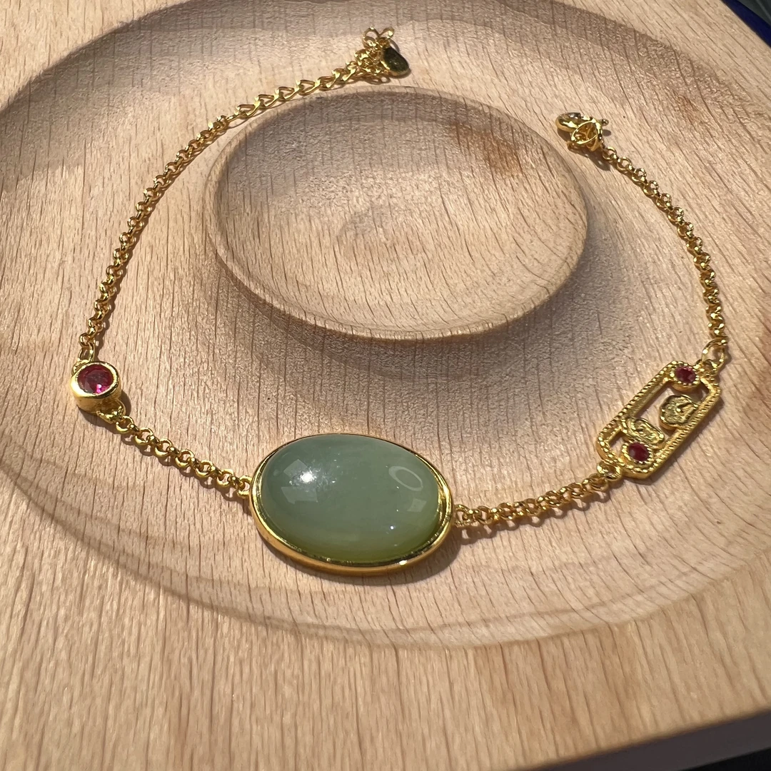 S925和田玉碧玉蛋面手链  KT24051810