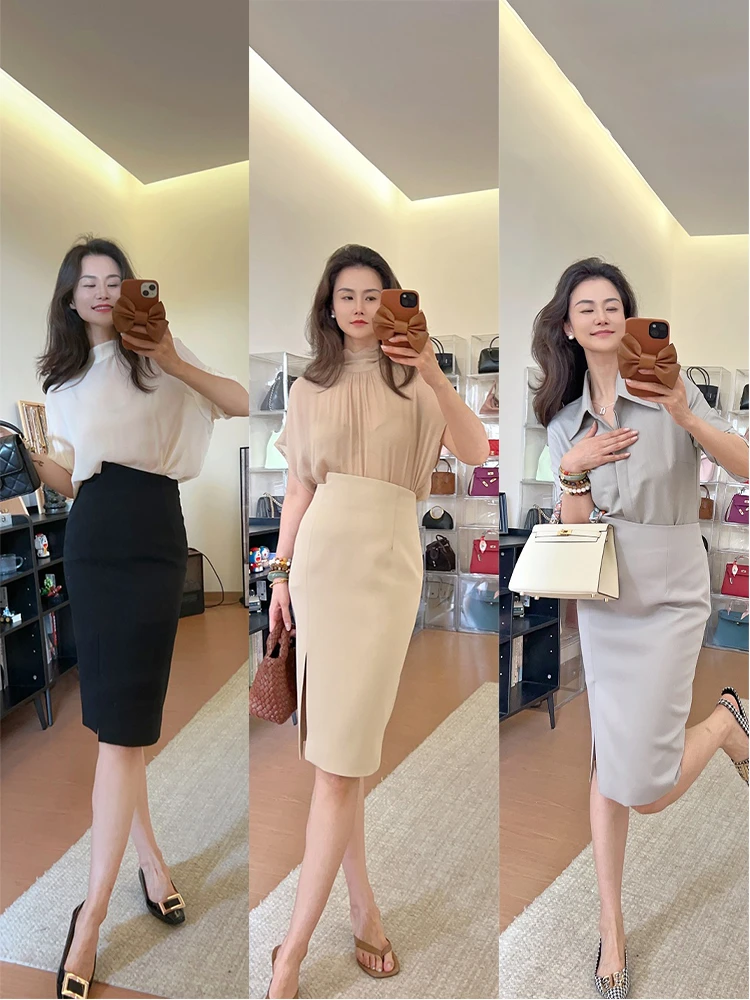 【优雅公式】秋季新款纯色气质收腰修身包臀职业通勤半身裙女