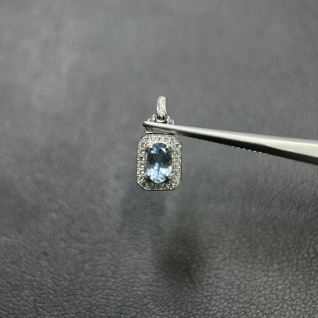 3314-S925银-天然超圣海蓝宝吊坠-4mm*6mm