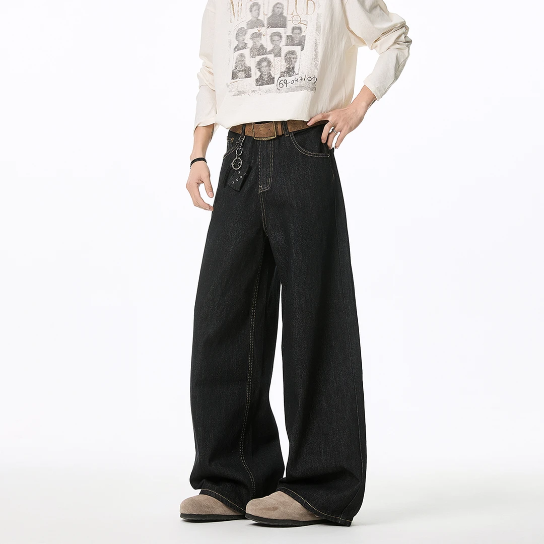 chements美式休闲原色牛仔裤男女宽松直筒阔腿长裤复合休闲裤潮流