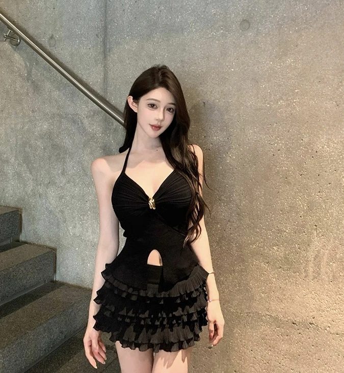 法式芭蕾风超仙蕾丝拼接半身裙秋季2025荷叶边褶皱宽松层层蛋糕裙