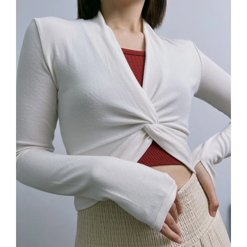 AddOne +1正品瑜伽时尚前胸交叉扭带长袖外搭纯色 升级款更新中