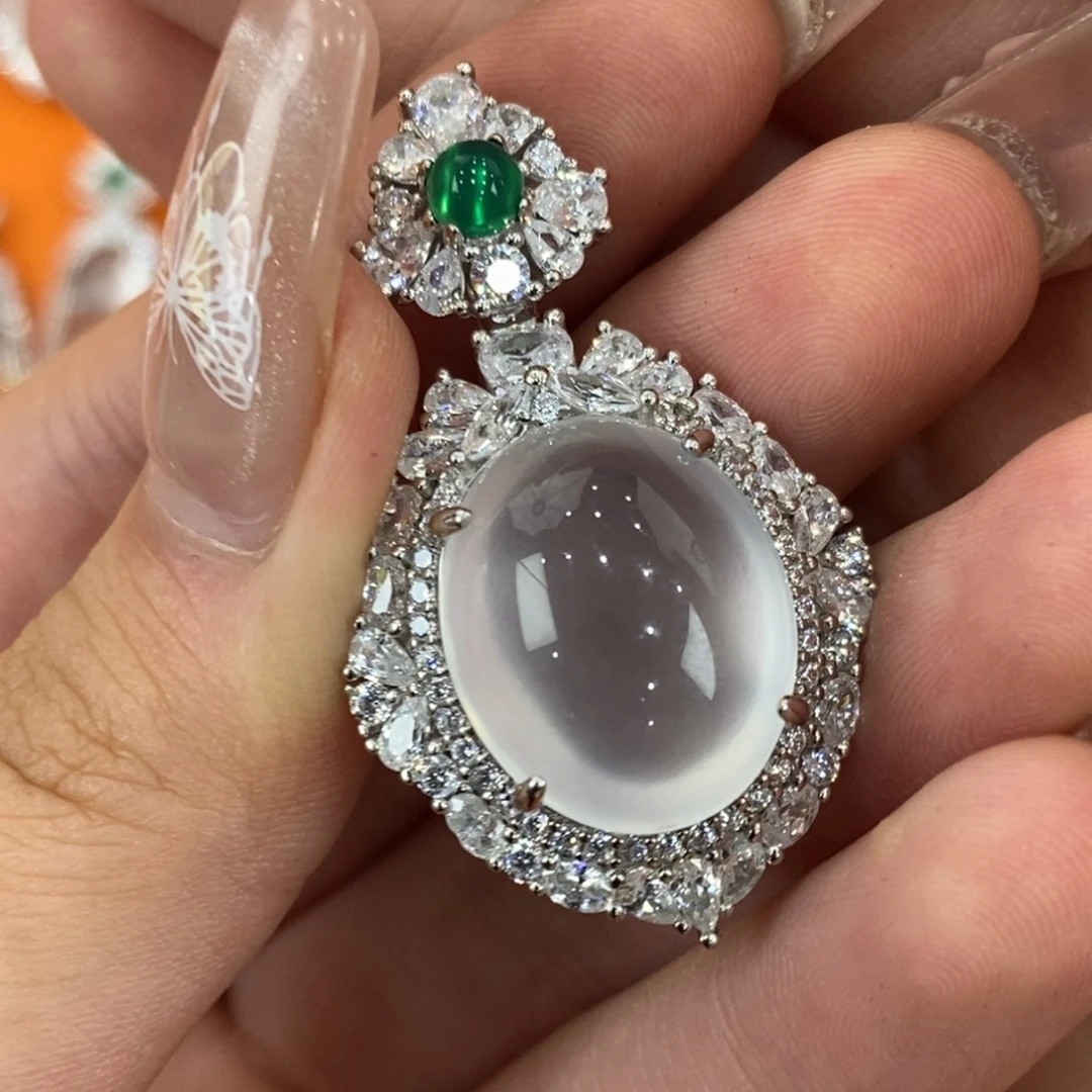 银S925镀金镶嵌吊坠石英质玉