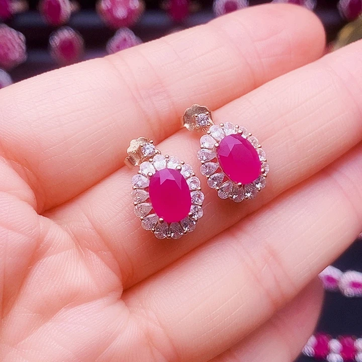 银S925镶嵌耳饰红宝石