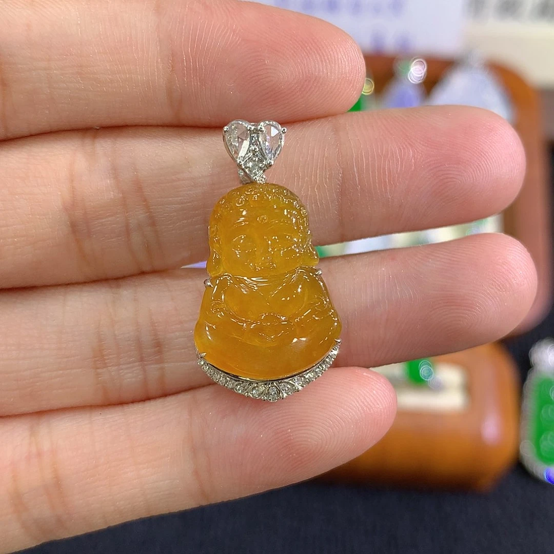 【闪购商品】吊坠(不含链)18K金镶嵌翡翠宝宝佛