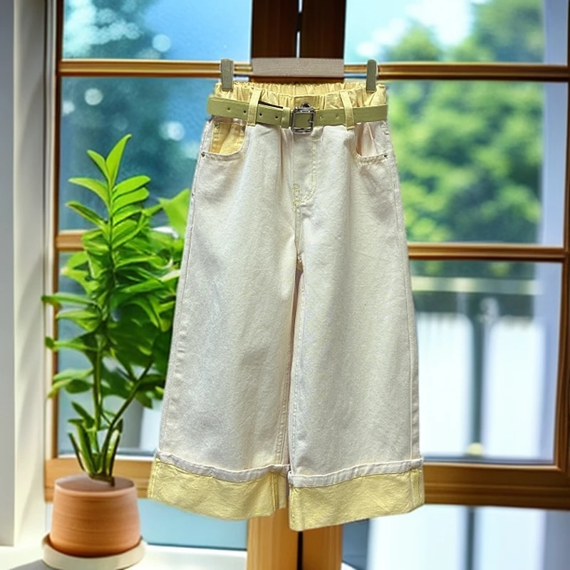 女童可亲子阔腿潮酷外裤高腰显瘦设计感牛仔裤