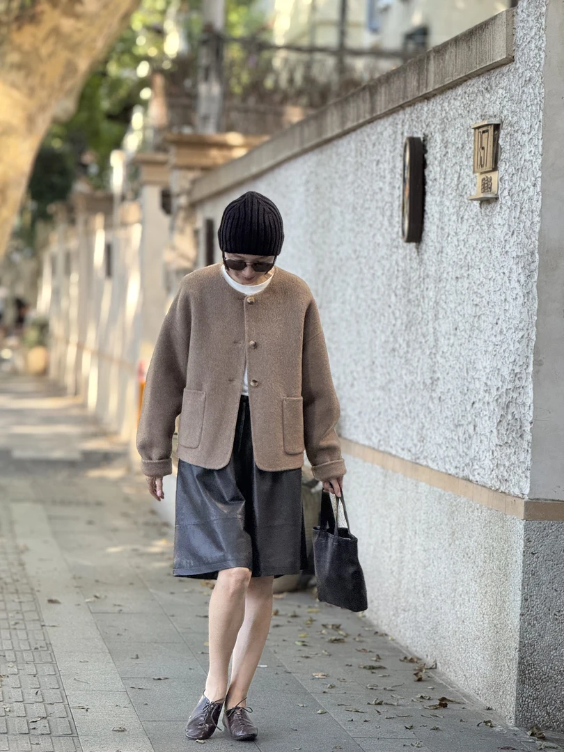 (YY推荐)驼色序章 时尚休闲秋冬气质百搭短款古茶驼外套