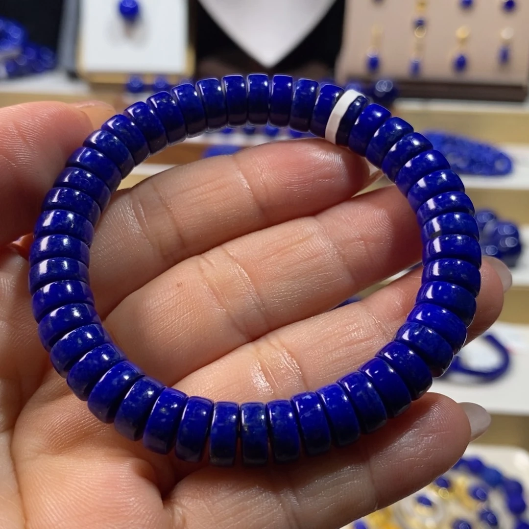 青金石未镶嵌手串9.1m药片手围16.5