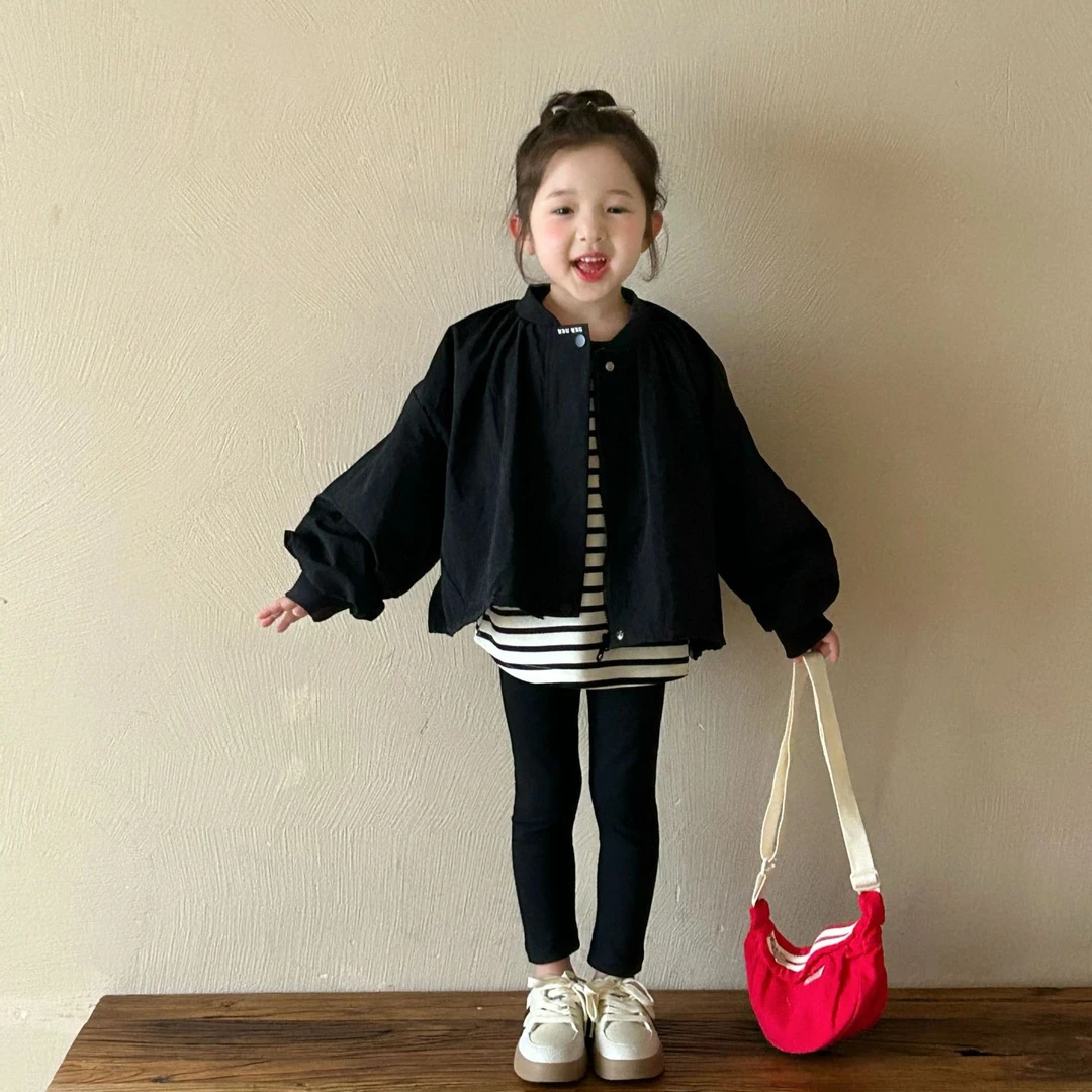 春季新款女童韩系个性休闲拉链开衫儿童百搭宽松外套+打底裤套装