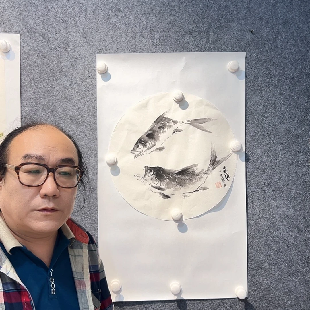国画知鱼之乐纯手绘画