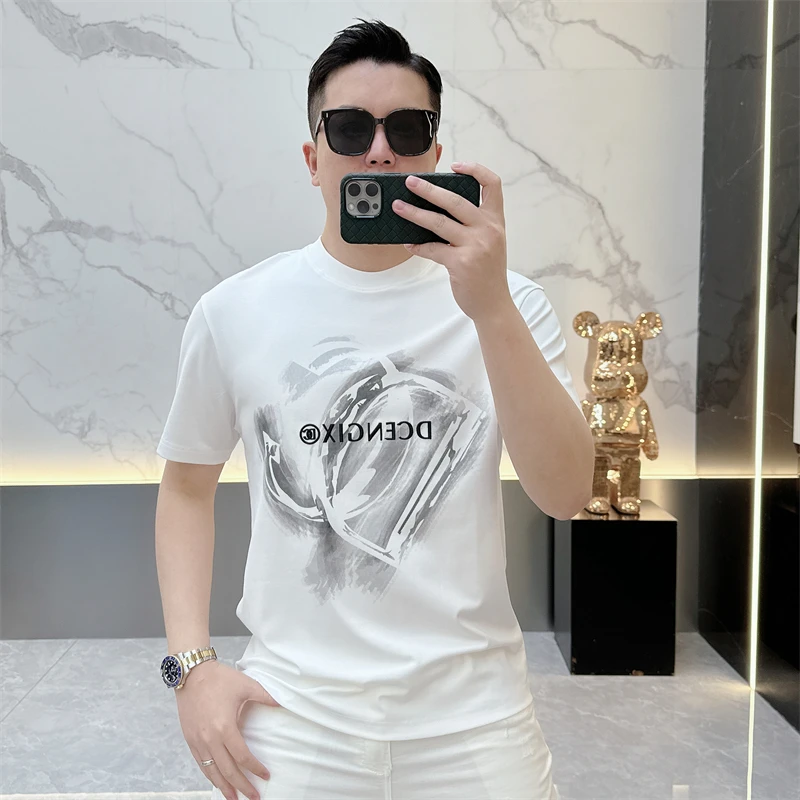 冰希二店.简欧名品男士圆领休闲印花舒适百搭印花T恤2025夏季新款