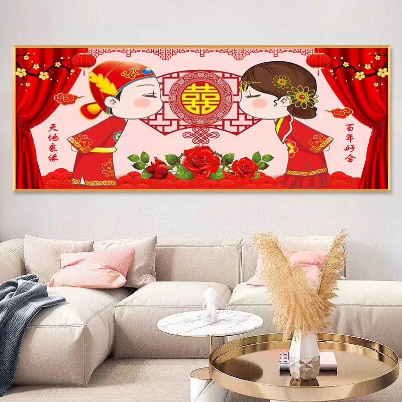 1.7大纯手工绣好十字绣成品491大格佳偶天成客厅挂画