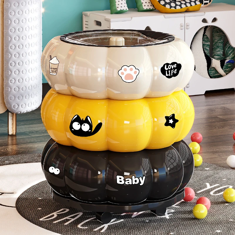 南瓜垃圾桶带盖大容量纸篓厨房卧室客厅洋气高颜值网红轻奢带滑轮