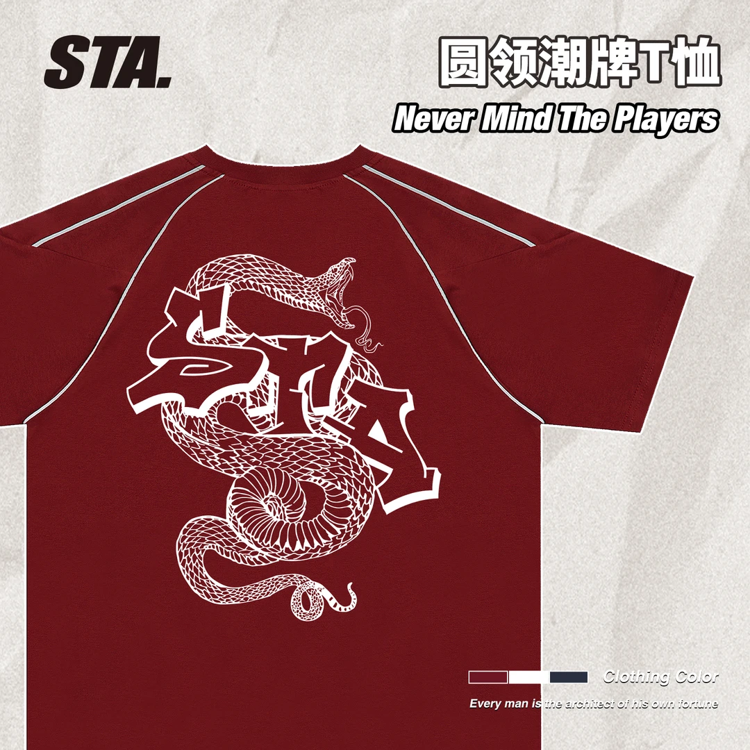 【66号链接】STA国潮280克重磅复古街头纯棉圆领夏季半袖男短袖t恤