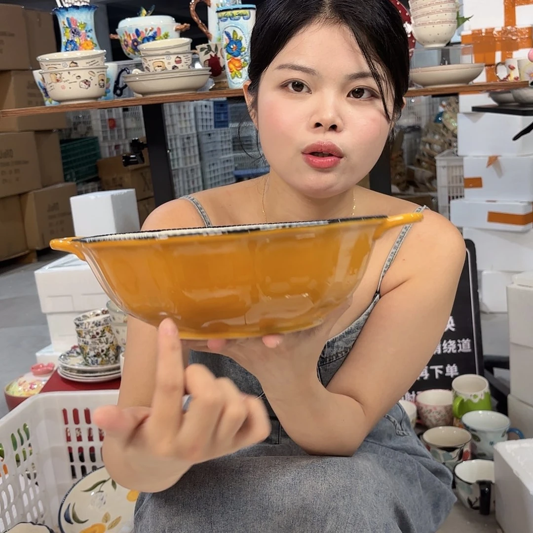 瓷微瑕陶瓷餐具釉下彩10寸碗