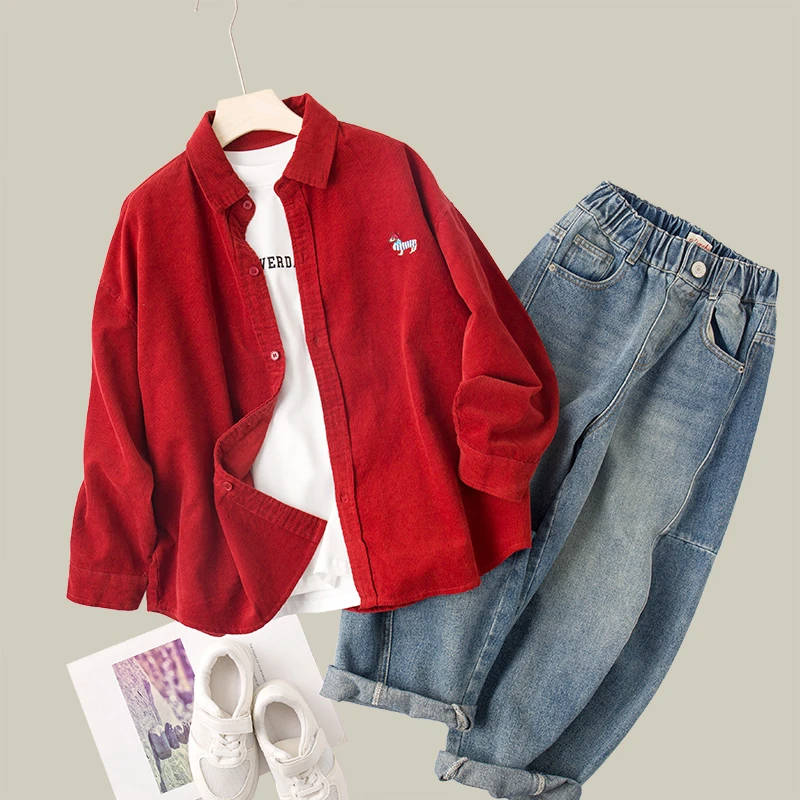 吴小越w1052男童衬衫长袖儿童上衣春秋款韩范中大童外套翻领春季