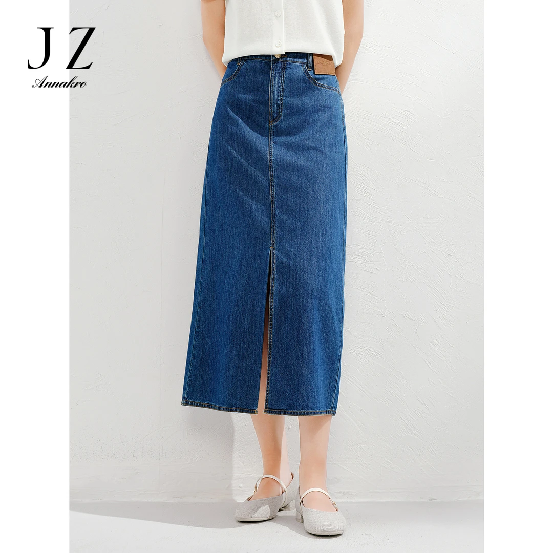 【羊羊专属】【纸纱牛仔】玖姿安娜蔻KWFX20030时髦复古直筒开叉半身