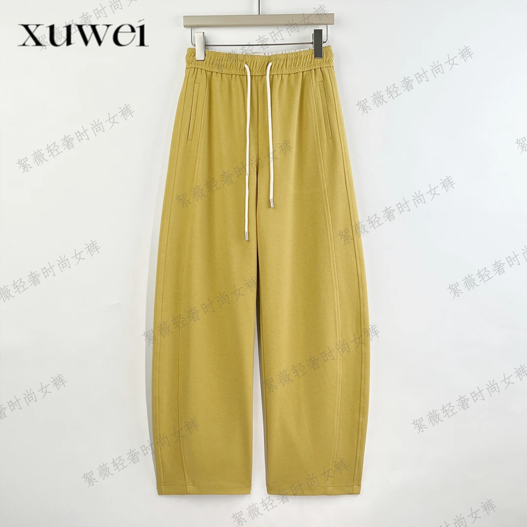 【絮薇】2025春夏新款艾草香高腰显瘦百搭时尚休闲抽绳弯刀裤-25158