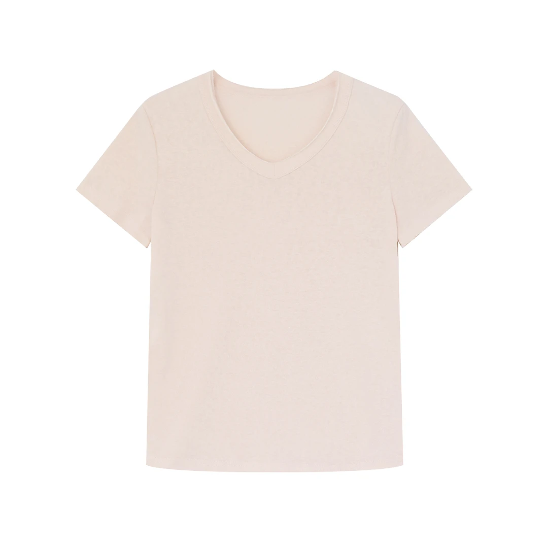 【雨露亚麻V领设计】高士线简约高级感正肩显瘦百搭T恤 18589(5359)