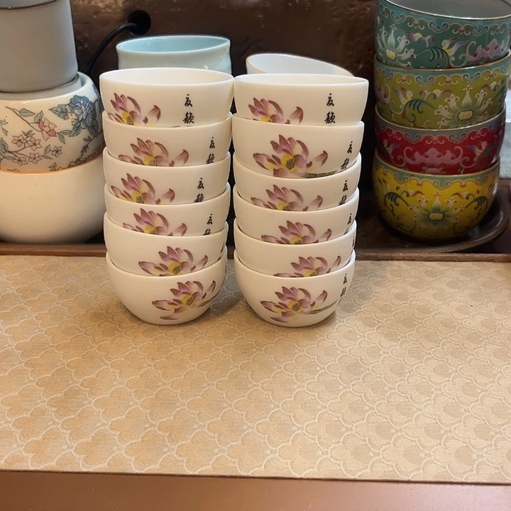 瓷片陶瓷单杯微瑕12个荷花