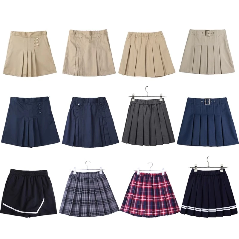 夏季中小学生校服短裙半裙女童高腰蝴蝶结百褶裙子卡其色藏青色