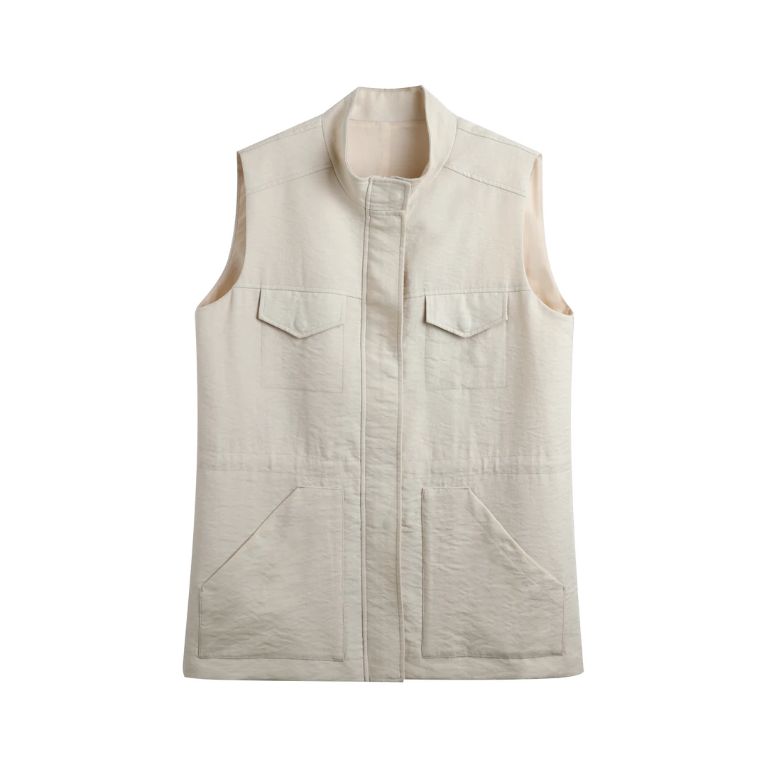 30106【Fa订单】桑蚕丝亚麻立领无袖猎装马甲2025春季新品5934