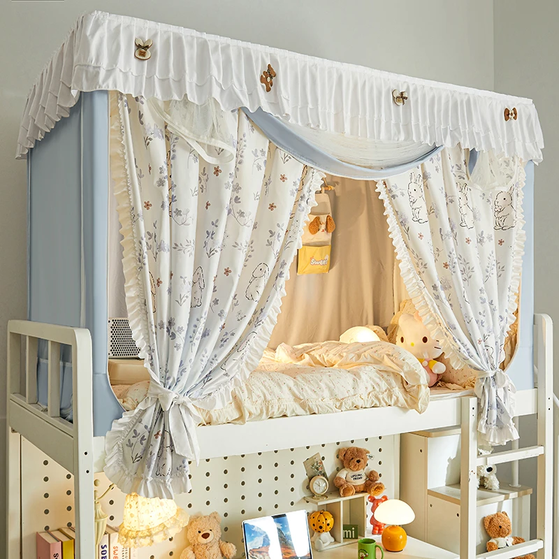 强遮光蚊帐公主风宿舍床帘一体式床上支架家用单人上下铺通用床幔