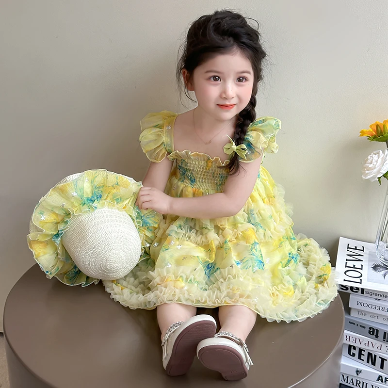 女童夏装连衣裙2025新款洋气儿童公主裙生日周岁礼服主持蓬蓬纱裙