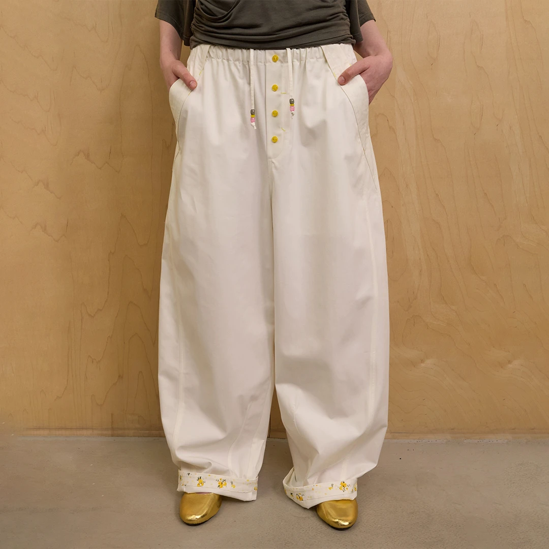 Gemini买手店Oclock碎花白色系带休闲阔腿裤香蕉裤弯刀裤女2025