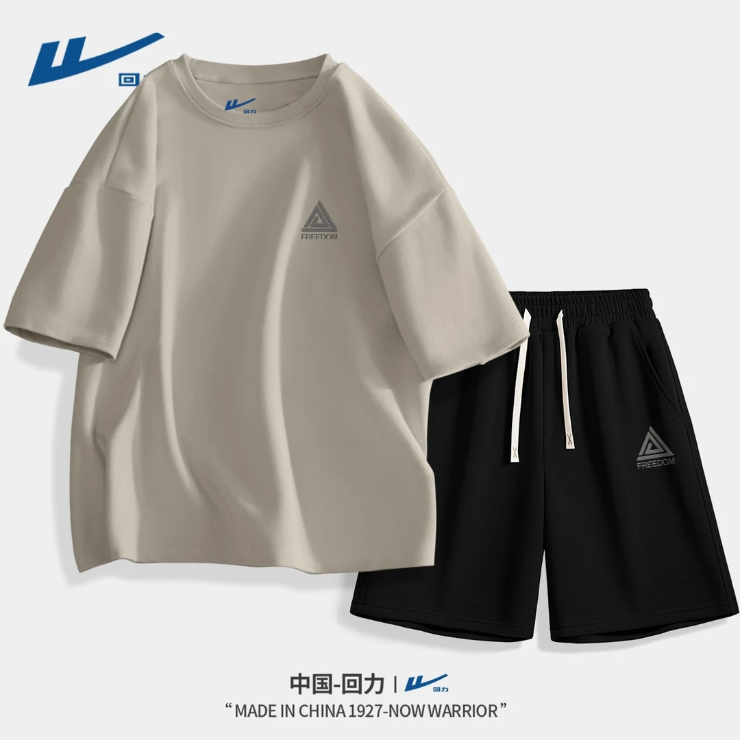 回力休闲套装男夏季运动2025新款男士短袖纯棉宽松潮牌短裤男款H