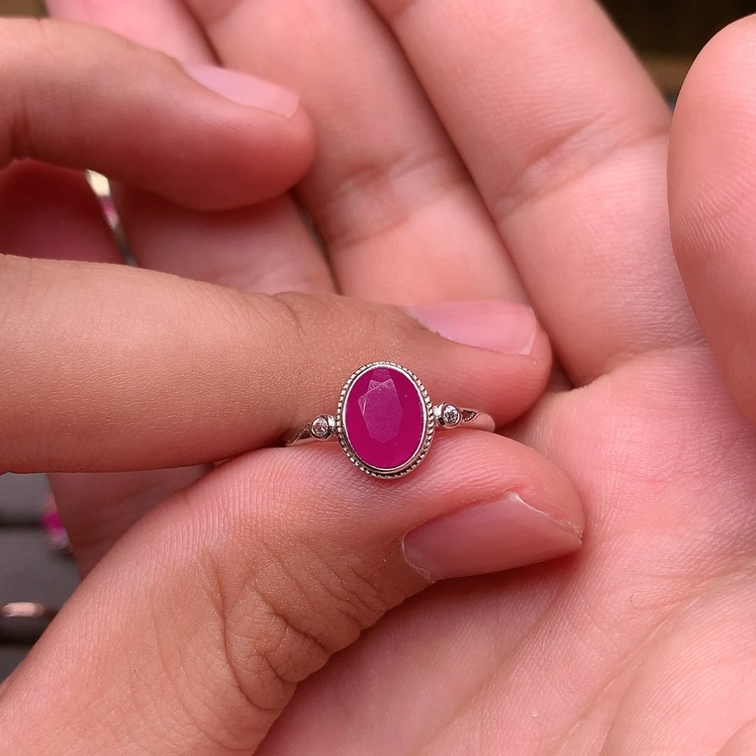 红宝石戒指银S925镶嵌