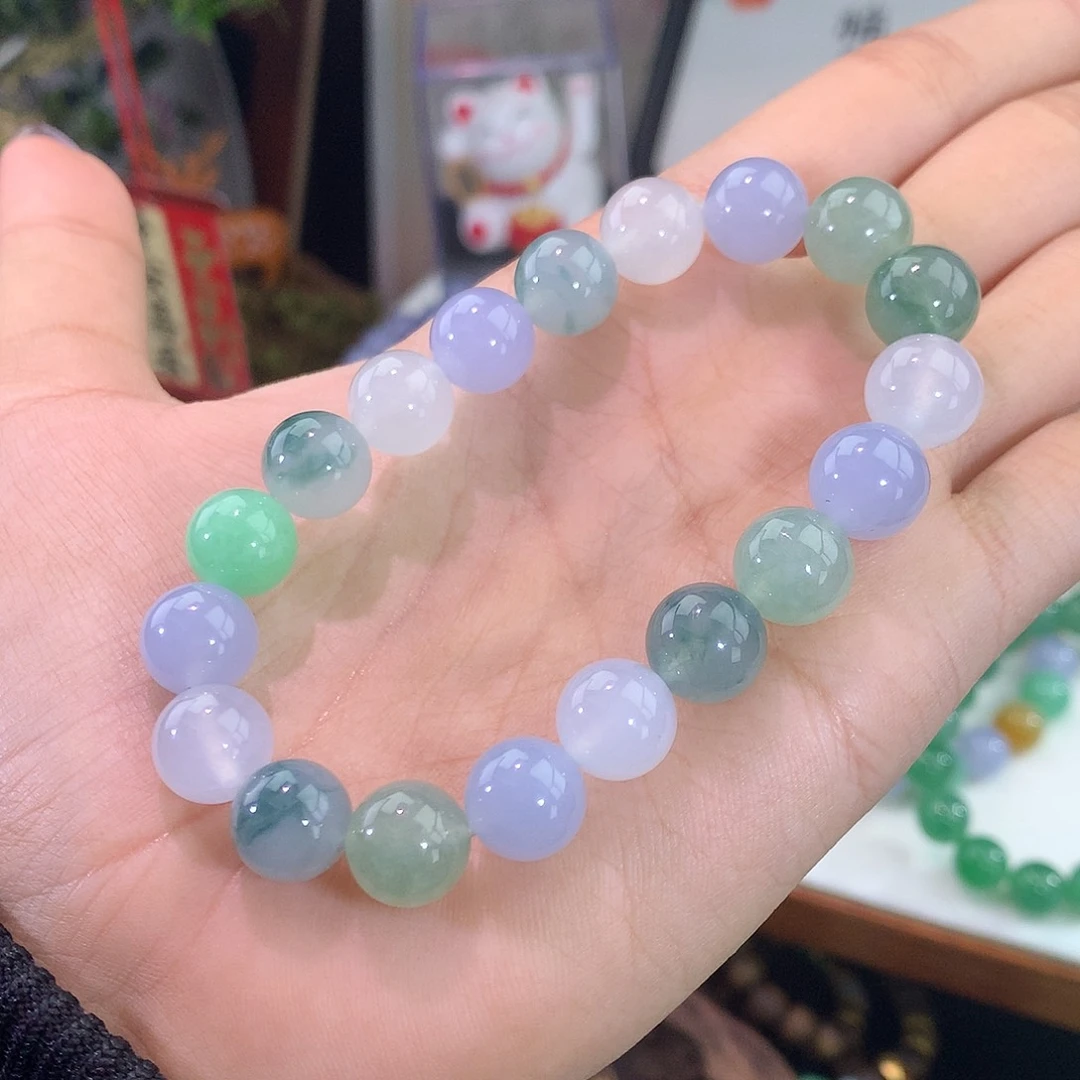 翡翠未镶嵌手链37号 冰飘花马卡龙手串