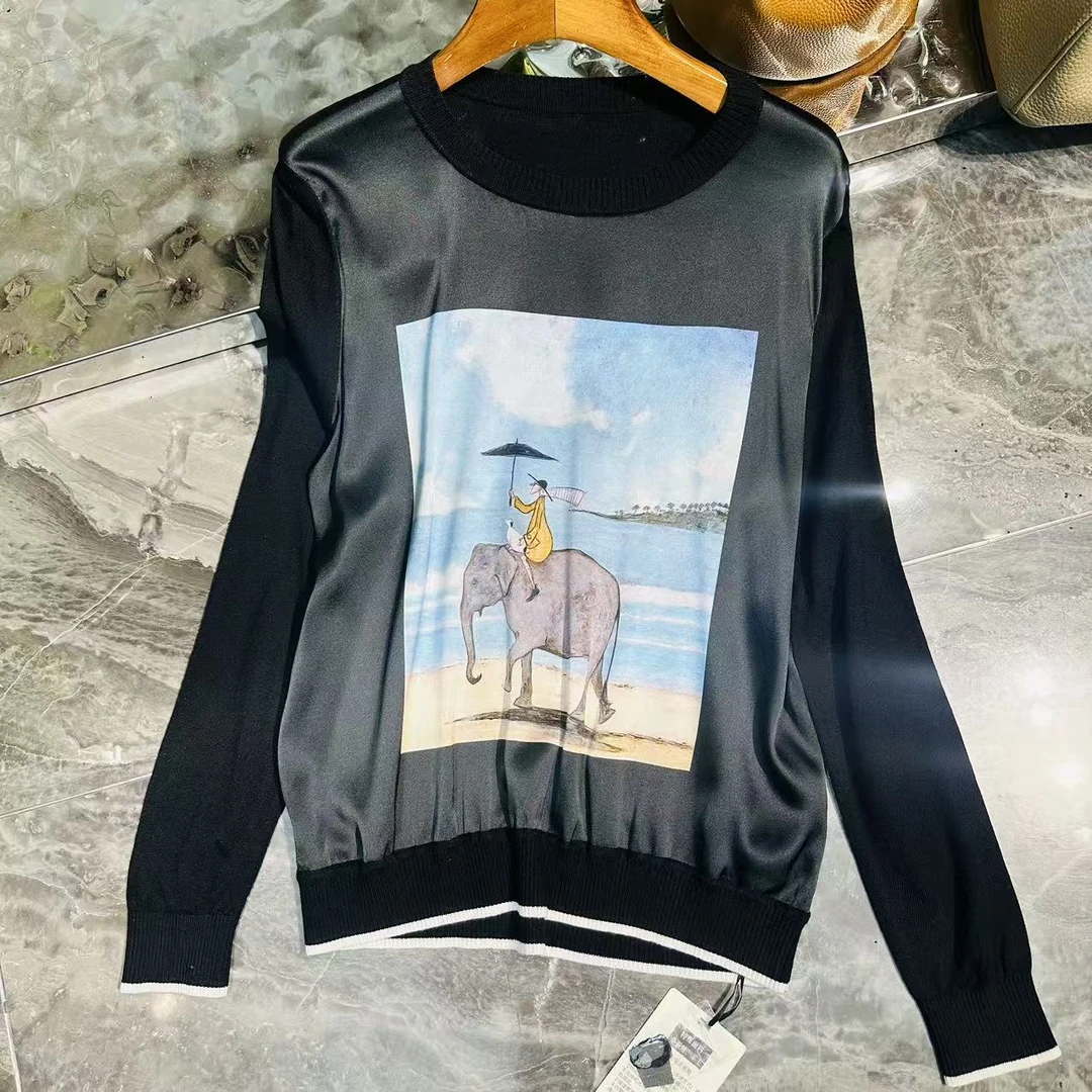 【清仓福利】AW 20331 黑色大象印花桑蚕丝重磅上衣