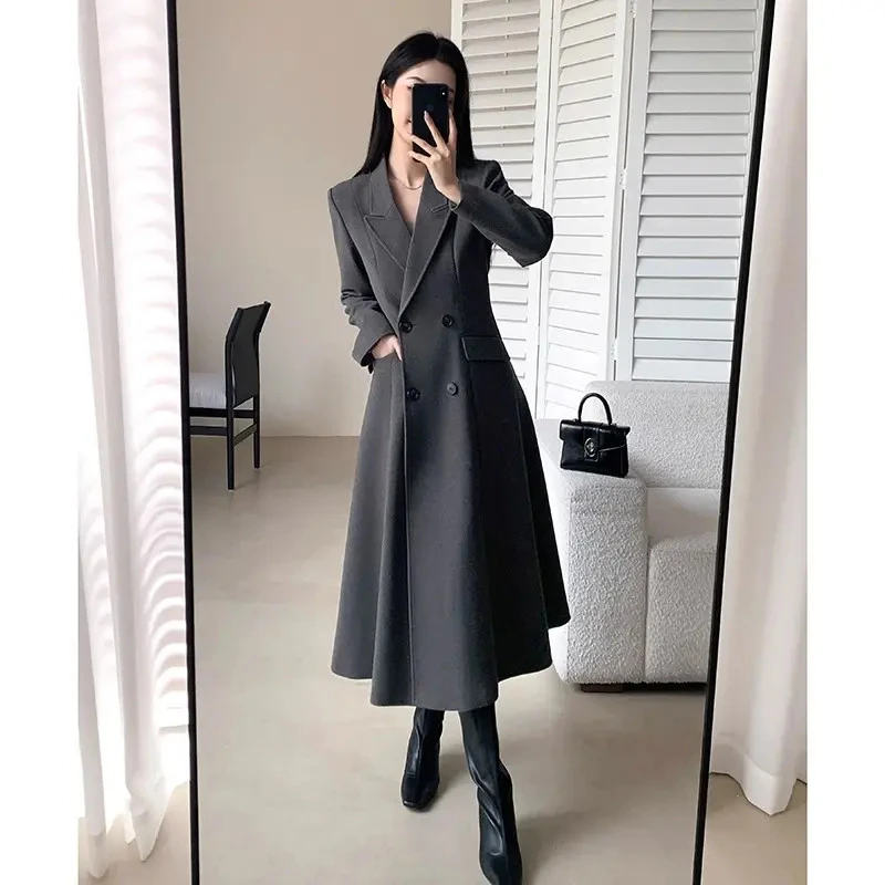 胖mm高级感灰色显瘦毛呢大衣女2025秋冬大码收腰气质长款呢子外套