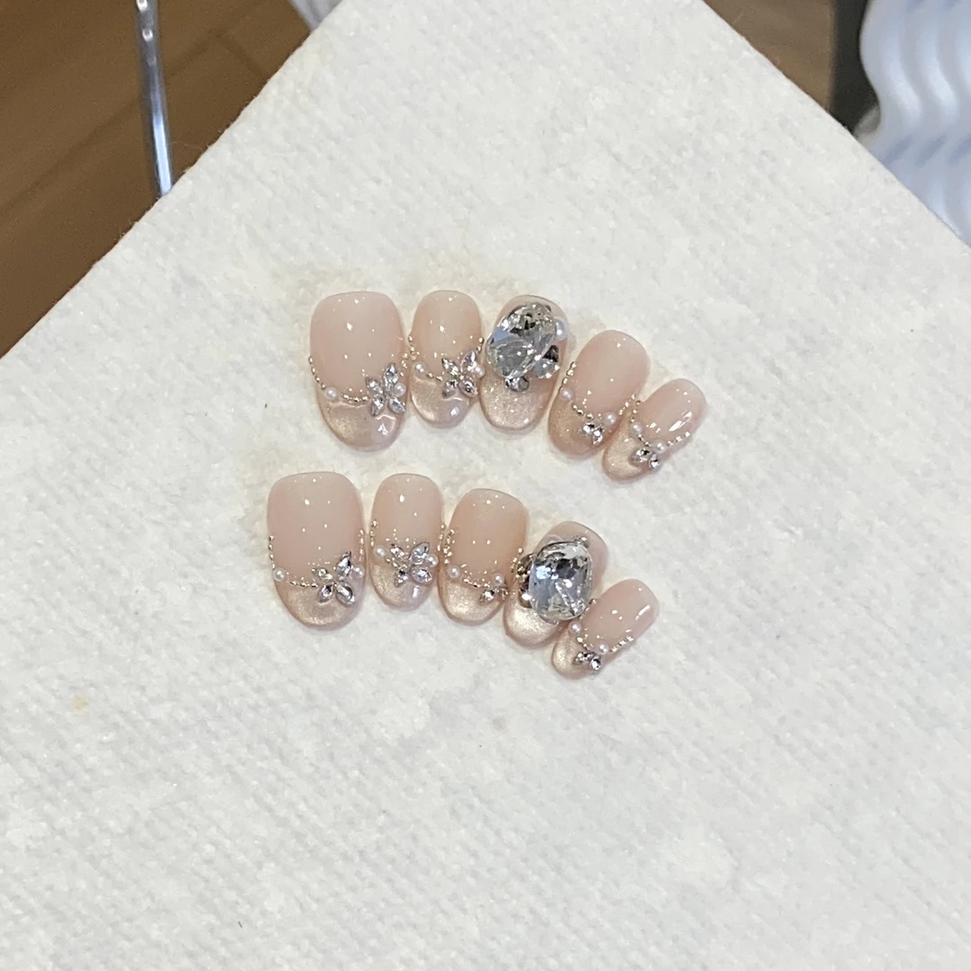 【裸色珍珠】甲片链条碎钻新款堆堆方钻白露可拆卸穿戴甲美甲高级感