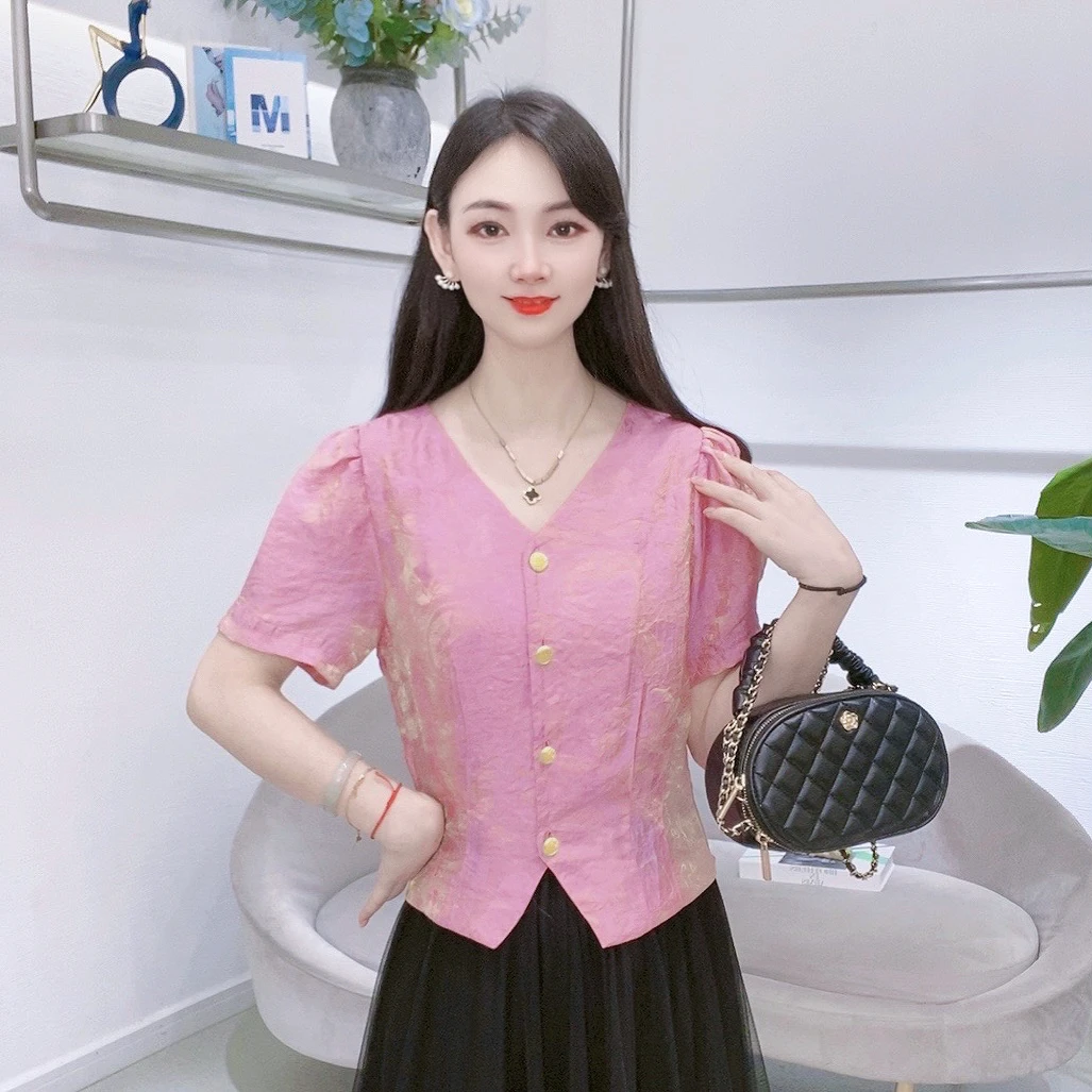 A8535时尚衬衫夏季新款洋气短袖显瘦设计衬衣小衫上衣