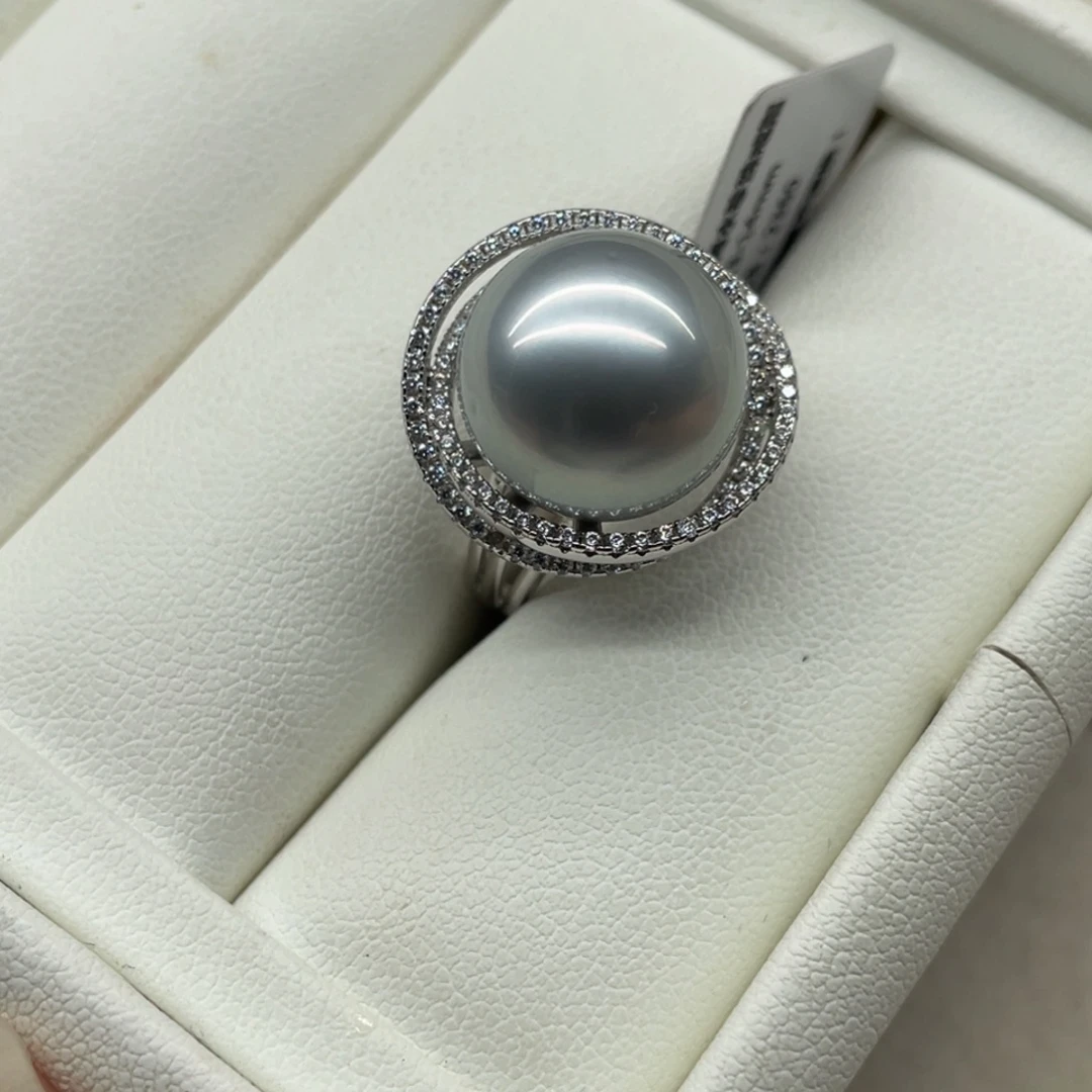 戒圈银S925镶嵌海水珍珠13.7mm