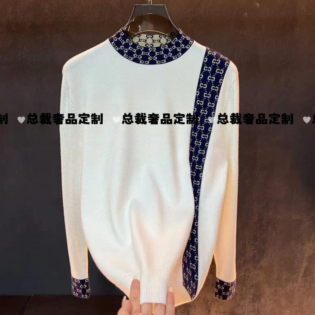 【8866】2024春秋新款男士提花高品质设计师款圆领打底毛衣