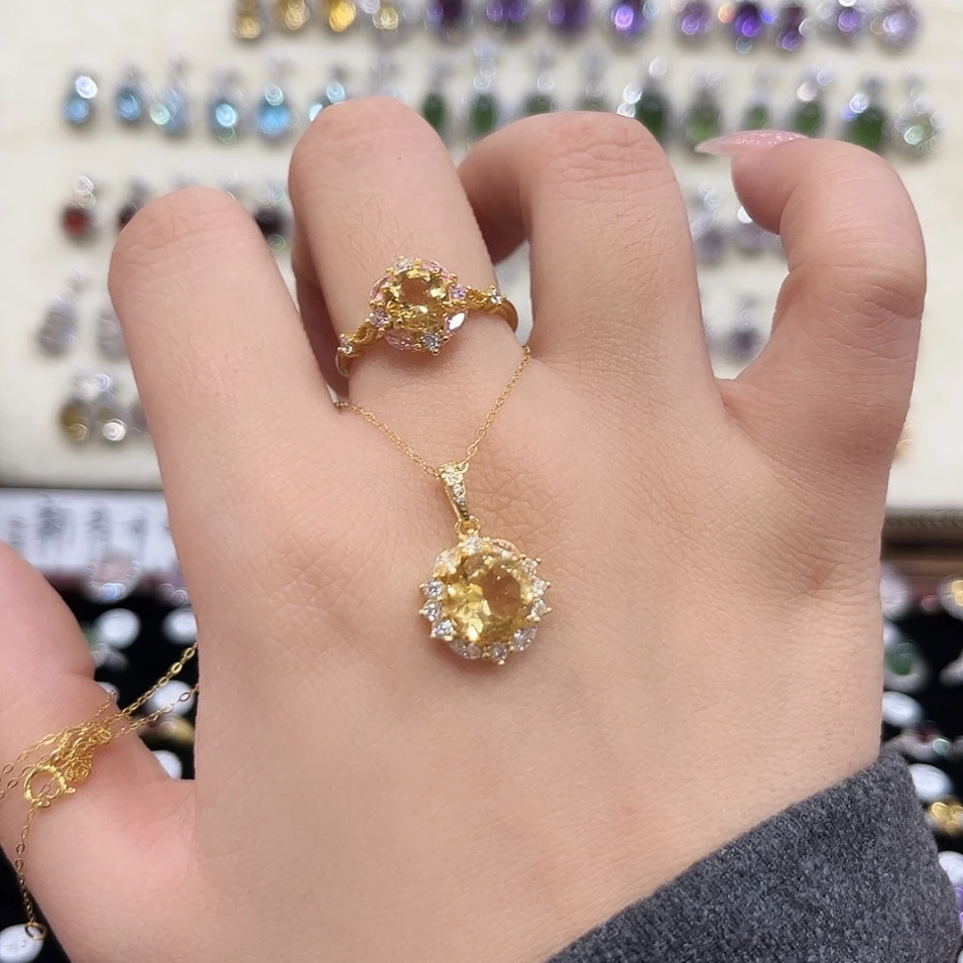 小***徐黄晶银S925镶嵌戒指金托不保色